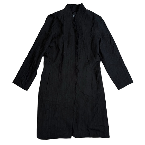 Eileen Fisher Crinkled Sheer 100% Silk Classic Collar Jacket Size S Long Black - Picture 1 of 7